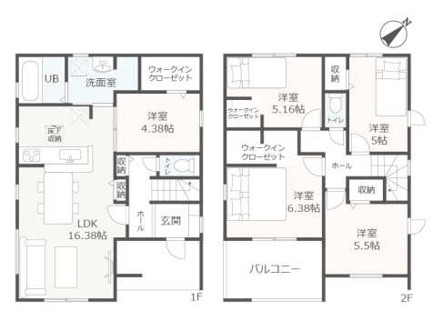 【間取り】 | 富士宮市山宮　新築戸建て　3号棟 | 使い勝手の良い5LDK♪子育て用のお部屋としたり、ご両親のお部屋にしたりと使い方自由♪