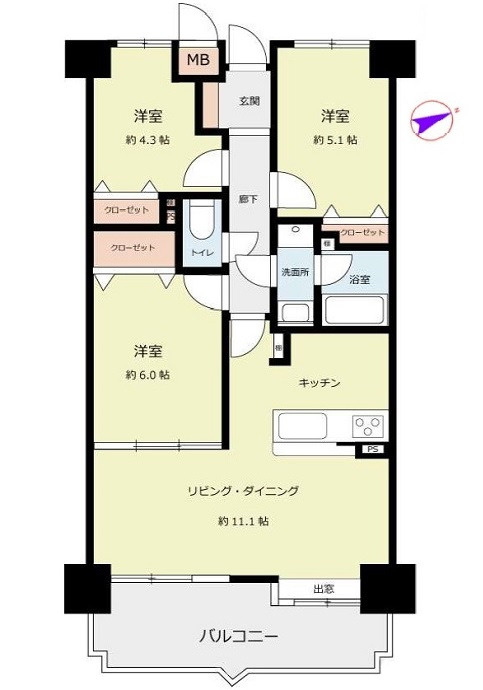 江波ロジュマン舟入通りの間取り
