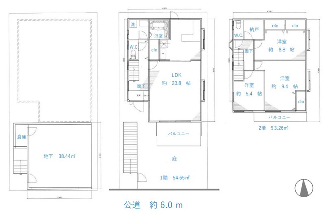 【間取り】 | 板橋区徳丸５丁目　中古戸建て | 階段を上がって玄関、高台なので陽当り良好！