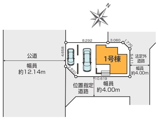 新築一戸建て　川越市熊野町　の区画図|カースペース２台分(車種によります)