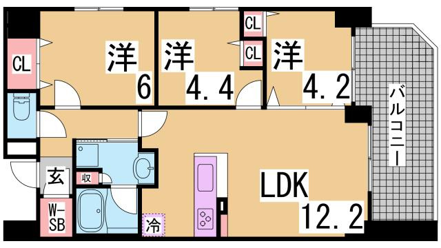 神戸市兵庫区湊町１丁目の賃貸マンションの間取り