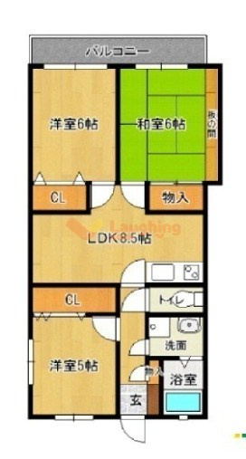 久留米市北野町大城のアパートの間取り
