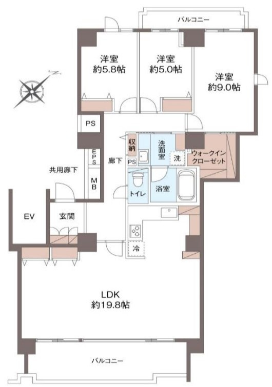 パークハウス多摩川北四番館の間取り|パークハウス多摩川北四番館：南東向き！全居室収納が付いた収納豊富な３ＬＤＫリノベーション物件は令和７年６月末完成予定となっております！