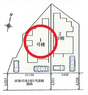 西尾市西幡豆町24-2期　新築分譲住宅　全2棟　1号棟の区画図