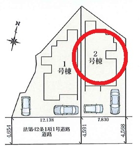 西尾市西幡豆町24-2期　新築分譲住宅　全2棟　2号棟の区画図