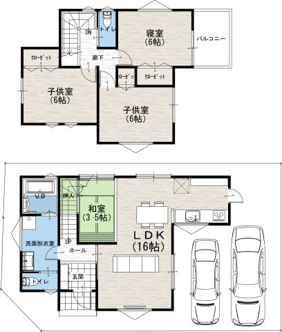【土地図＋建物プラン例】の画像