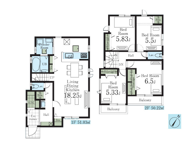 【間取り】 | 川越市扇河岸　新築一戸建住宅　全1棟　(ふじみ野店) | ご家族みなさまで寛げる18.2帖の広々LDKが魅力の間取り。
各居室のクローゼットやシューズインクロークなど収納も豊富です。