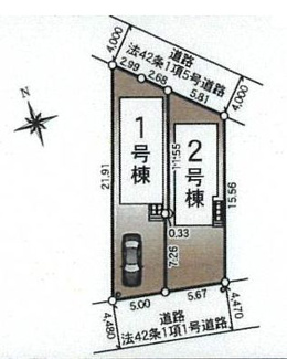 【区画図】 | 南区新戸  2号棟 第14 | ※1号棟ご成約済　2号棟　南西側約4.4ｍ公道　駐車1台（車種によります）　※北東側約4ｍ位置指定道路（持分なし）