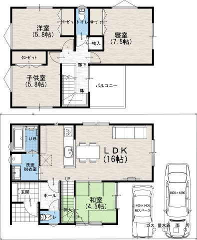 【土地図＋建物プラン例】の画像