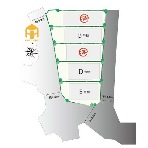 伊丹市野間北1丁目新築戸建ての区画図|全5区画の分譲地です。