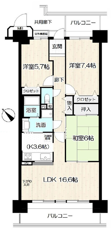 ジークレフ加古川東　4階の間取り|3LDKです。
