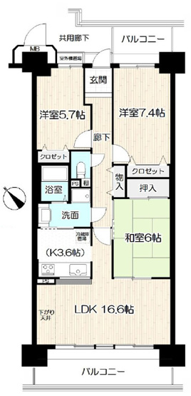 【間取り】 | ジークレフ加古川東　4階 | 3LDKです。
