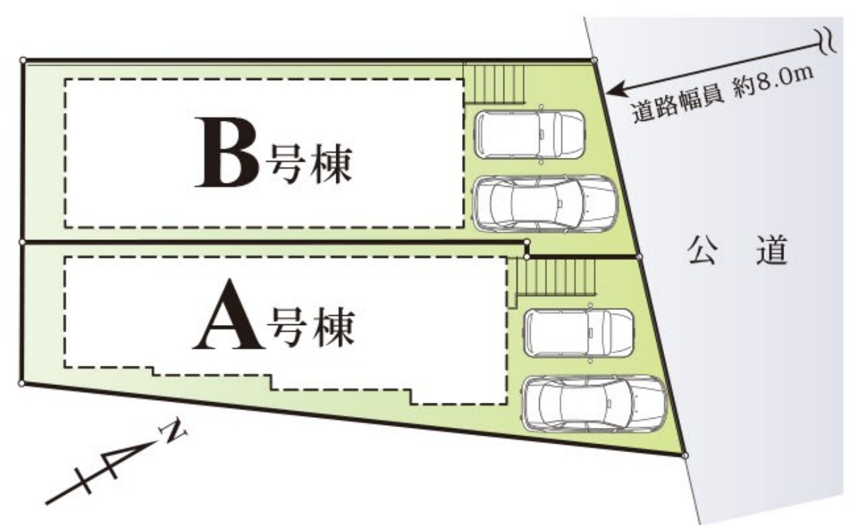 横浜市旭区白根4丁目 新築戸建て【仲介手数料無料】カースペース2台の区画図