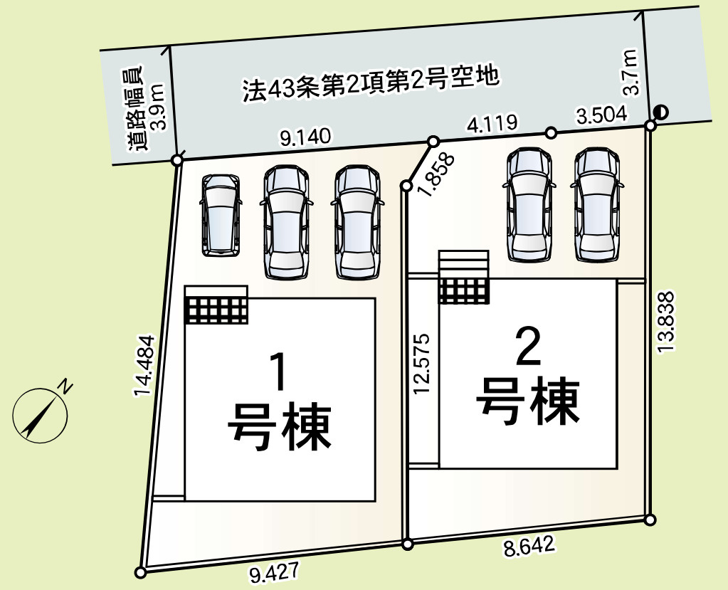 横浜市旭区上白根町　新築戸建【仲介手数料無料】カースペース3台の区画図