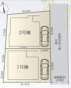 茅ヶ崎市矢畑　　新築戸建　　全２棟の区画図|対象地は1号棟です