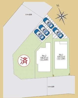 ◆完成済み◆戸塚町 新築戸建 4180万～4380万円 全2棟の区画図