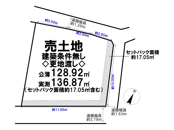 売土地　大東市北条５丁目（建築条件無し更地渡し）の土地図|敷地図面は略図につき現況を優先致します。
