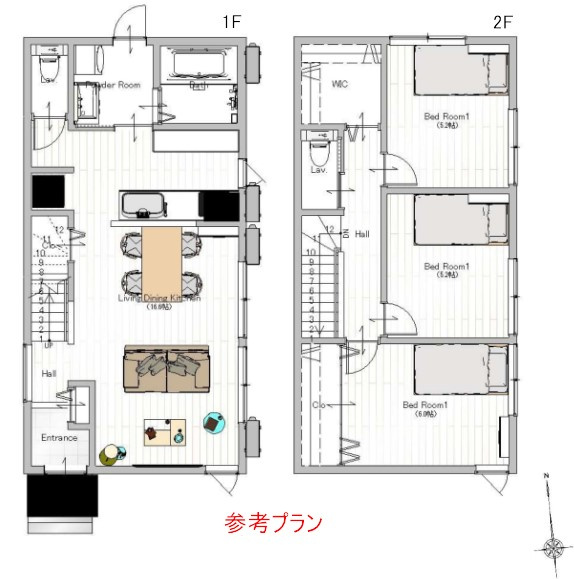 敷地面積99坪　建築条件付売地　川越市鯨井の参考プラン|【建物プラン例】延床面積約25坪　造成費、外構費用込み2650万円