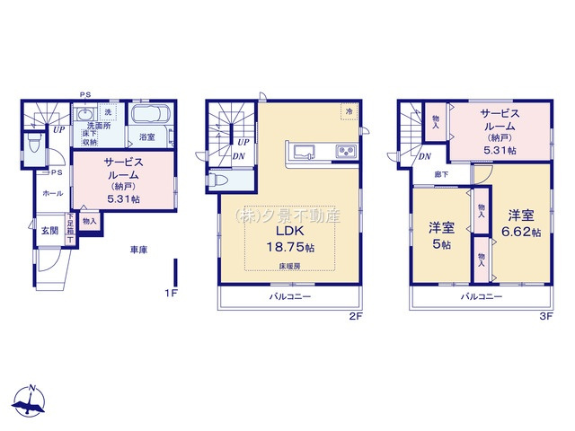 【間取り】 | 《仲介手数料無料》中央区上落合６丁目14-1(2号棟)新築一戸建てサニータウン