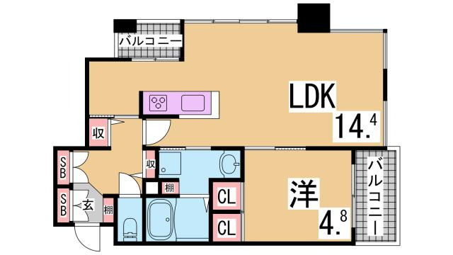 神戸市兵庫区水木通６丁目の賃貸マンションの間取り
