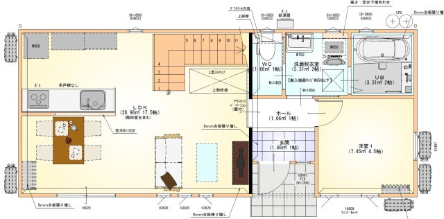 【間取り】 | 東根市大字長瀞 | 2700万円、4LDK、土地面積483.51m2、建物面積96.56m2　1階間取りです。