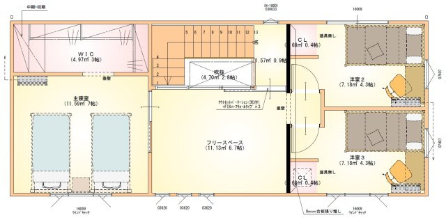 【間取り】 | 東根市大字長瀞 | 2700万円、4LDK、土地面積483.51m2、建物面積96.56m2 2階間取りです。