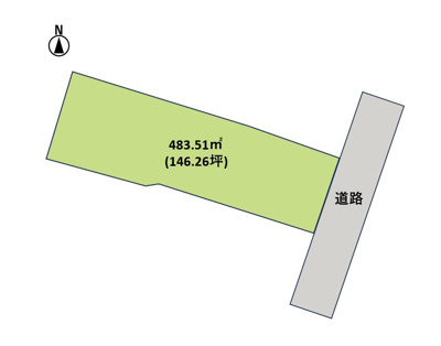 【区画図】 | 東根市大字長瀞 | 2700万円、4LDK、土地面積483.51m2、建物面積96.56m2 敷地利用計画図です。二階建ての住宅を建てても十分カースペースを確保できます。