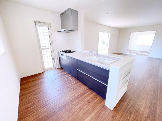 新築戸建・建売　桐生第6広沢町　Livele Garden　全3棟のキッチン|使いやすいシステムカウンターキッチンに、勝手口もあって毎日の家事が快適になります♪