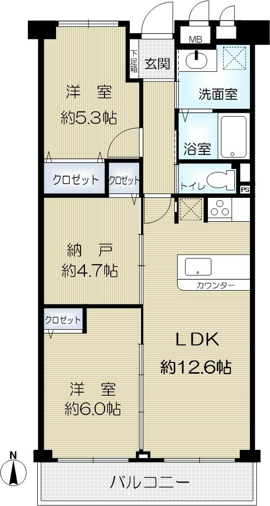 第二茨木ビューハイツ9号棟の間取り|南側洋室は３枚引戸を新設。扉を開放すれば南側はゆったりとしたリビングに