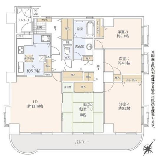 ピュアハイツ南万騎が原の間取り|110㎡↑の大きなお部屋が魅力的！南東角部屋で陽当たり良好なお部屋です。