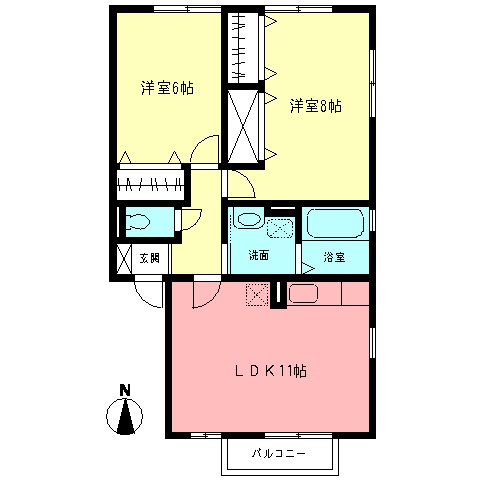 コンフォートⅡの間取り|同物件別室のお写真（反転タイプ）です。現況優先です。