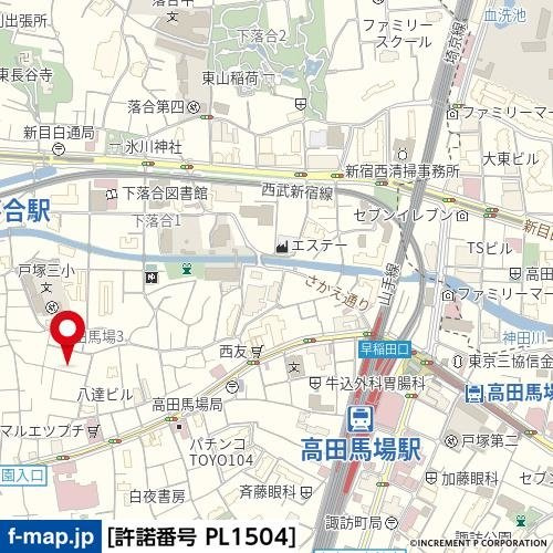 新宿区高田馬場３丁目のアパートの地図