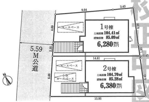 藤沢市辻堂　新築戸建　全2棟1号棟の区画図