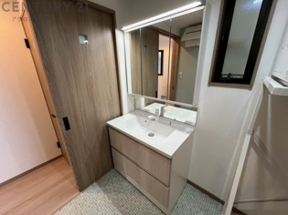 化粧品や洗顔料、歯ブラシなどの必需品をまとめて置ける収納スペースがあり、使用するたびに取り出す手間が省けます。また、水回りのため、濡れても大丈夫な素材が使用されており、お手入れが簡単です。