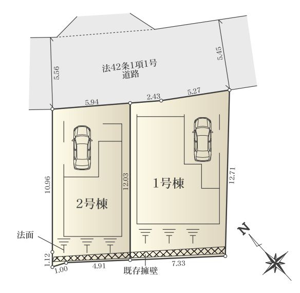 鎌倉市台4丁目新築戸建て　2号棟の区画図|区画図「鎌倉市台4丁目新築戸建て　1号棟」