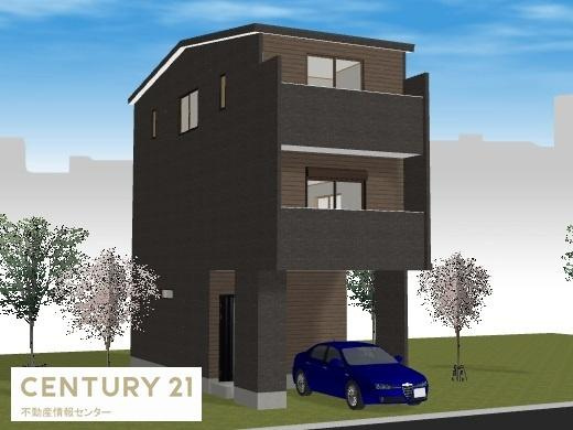 【外観】 | 伝法2丁目　建築条件付き土地 | 完成予想、外観パース図面です！
充実の室内設備です！
・浴室乾燥機　・食洗器　・カップボード　・ペアガラス　・電子錠　等