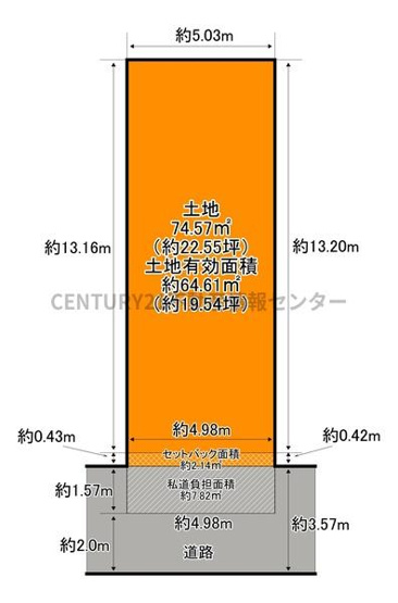 【土地図】 | 伝法2丁目　建築条件付き土地 | 南向き接道のため、陽当り良好です！
周辺は住宅街でお住まいしやすい環境です！