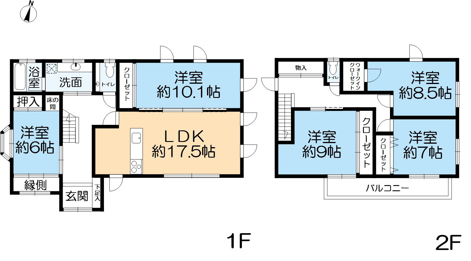友が丘七丁目　戸建の間取り|5LDK、約151.53㎡のゆったりとした間取り。
南東角に位置するため、各部屋採光が取れます。