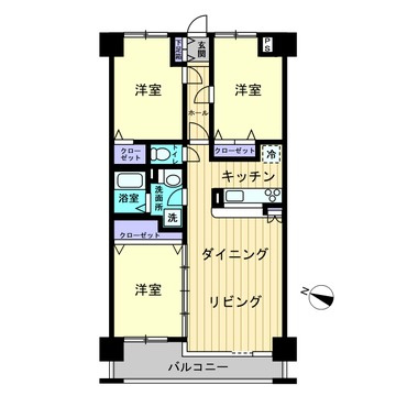 スカイオークフィネス5の間取り|約70.96㎡。コンパクトで使いやすい3LDKの物件になります。