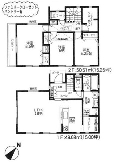 【間取り】 | 中央区青葉2丁目  1号棟 | 3LDK　都市ガス　網戸標準仕様　シャッター7箇所付　玄関カードキー（FamiLock）　屋根洋瓦葺き　食洗機・浄水器　浴室乾燥機+窓・浴室TV　全居室収納　屋根裏収納　パントリー　FC　LDK18帖