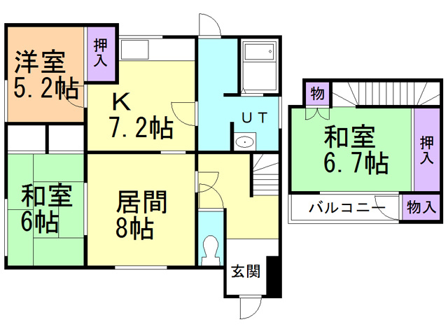 室蘭市御前水町2丁目12-9戸建の間取り