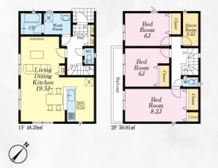 【間取り】 | 朝霞市宮戸3丁目　新築一戸建住宅　全16棟　(志木本店) | 1号棟／
ZEH水準の省エネ住宅！防犯カメラ標準装備で永く安心してお住まいいただけます。