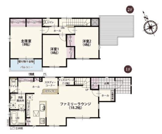 【間取り】 | 本庄市小島　戸建住宅ー＊Design HOUSE＊ | ≪D号棟≫LDK18.2帖■全室南向き設計■リビング階段■水廻り集中で家事ラクの家☆彡