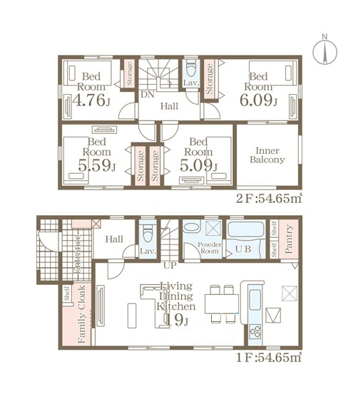 熊本市南区並建町第2-2棟（1号棟）の間取り|全居室収納付きで便利です。