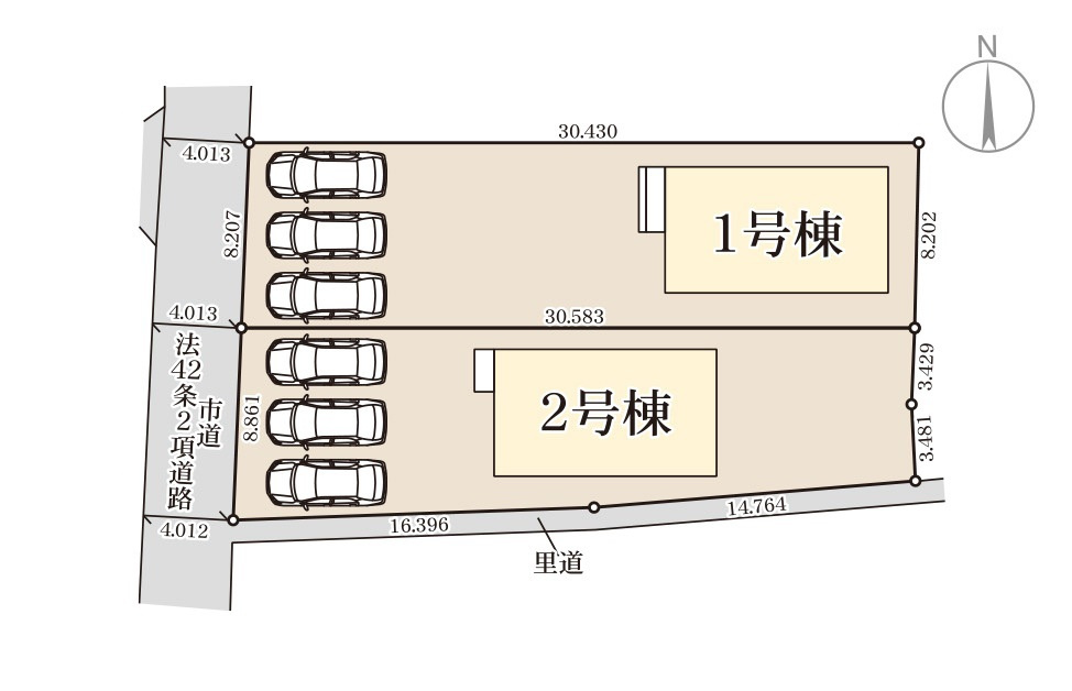 熊本市南区並建町第2-2棟（2号棟）の区画図|配置図（2号棟）