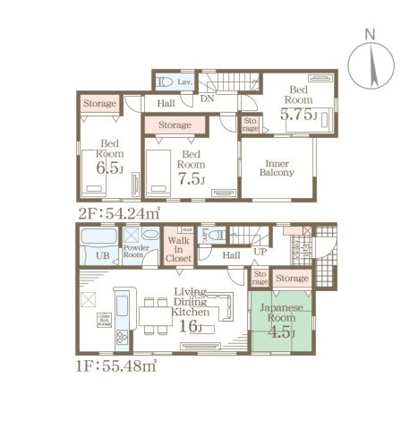 熊本市西区城山半田2丁目第2-6棟（4号棟）の間取り|全居室収納付きで便利です。