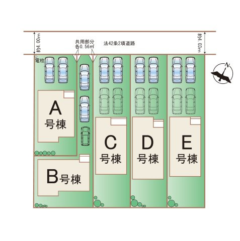 熊本市東区月出7丁目第1-5棟（D号棟）の区画図|配置図（D号棟）