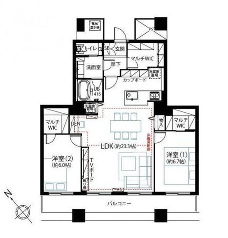 【間取り】 | ★仲介手数料無料★晴海アイランドトリトンスクエアビュータワー（バルコニーから東京タワー・スカイツリーを望む）