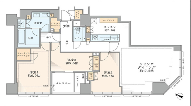【間取り】 | ★仲介手数料無料★Brillia　ICHIBANCHO（専有面積105平米・角住戸　窓が大きく明るい住戸）