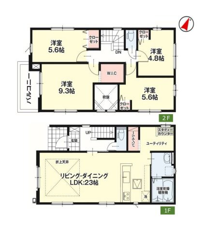 熊本市東区尾ノ上3丁目第1-2棟（1号棟）　の間取り|全居室収納付きで便利です。